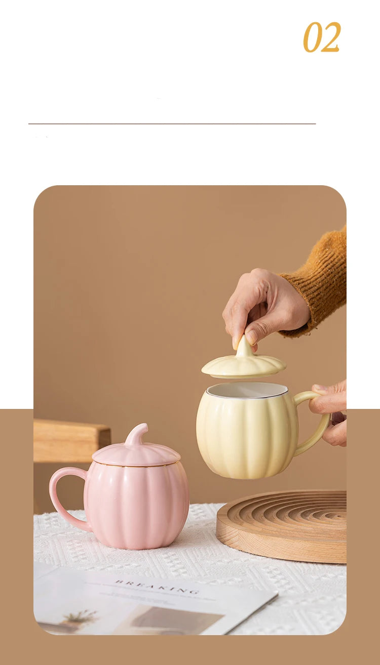 400ml Pumpkin Shape Mug with Lid – Multi-Purpose Pastel Ceramic Cup