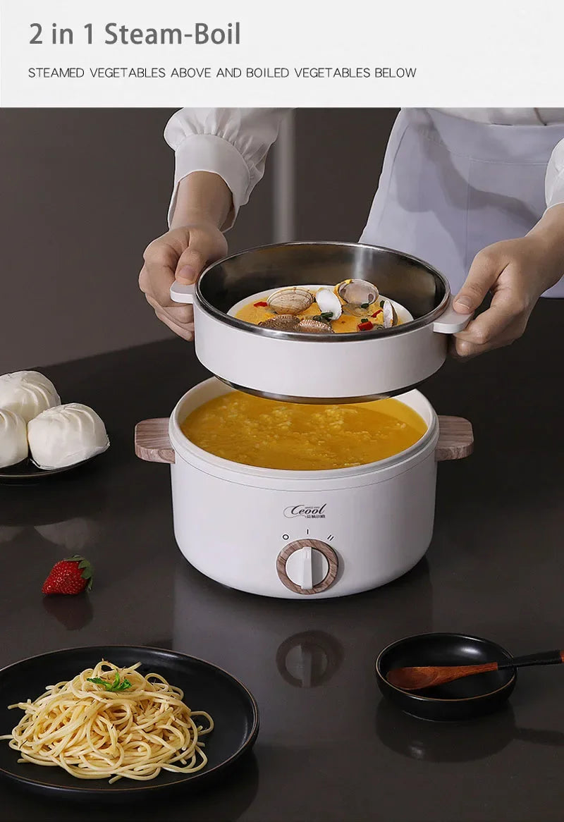 1.5L Multifunction Mini Electric Cooking Hot Pot with Food Steamer