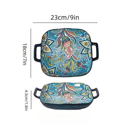 Bohemian Style Ceramic Plate – 9 Inch Pasta, Salad & Food Dish