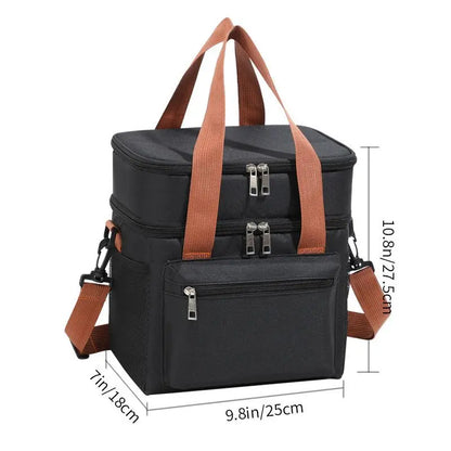 Double Layers Large Capacity Lunch Bag Thermal Insulation Picnic Bag With Shoulder Strap