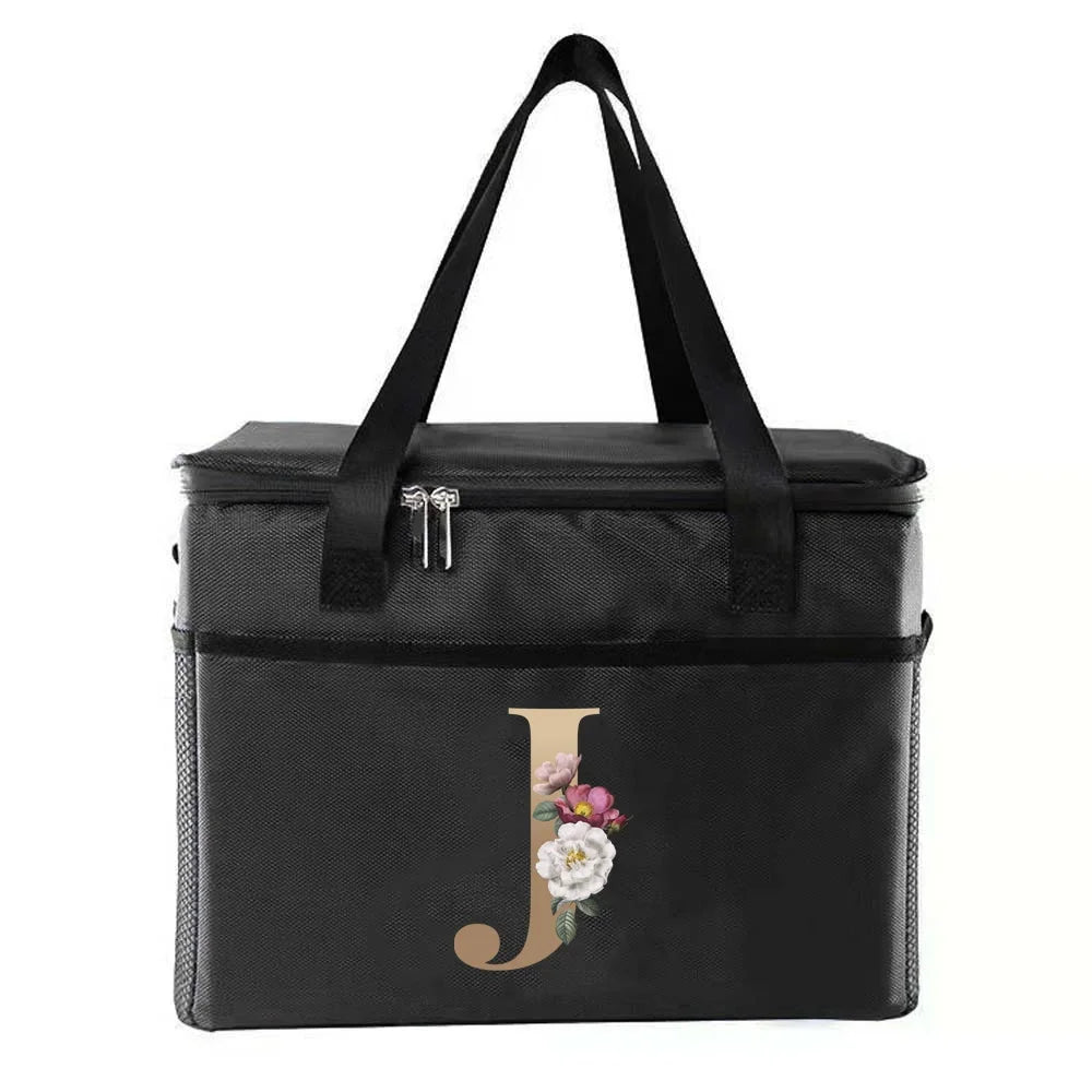 personalized gold letter printing picnic Bag Portable Lunch Bags Insulated Cooler Bag