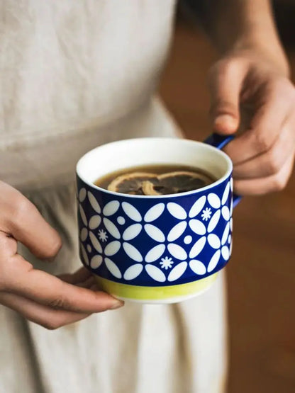 300ml Floral Geometric Retro Style Ceramic Coffee Mug
