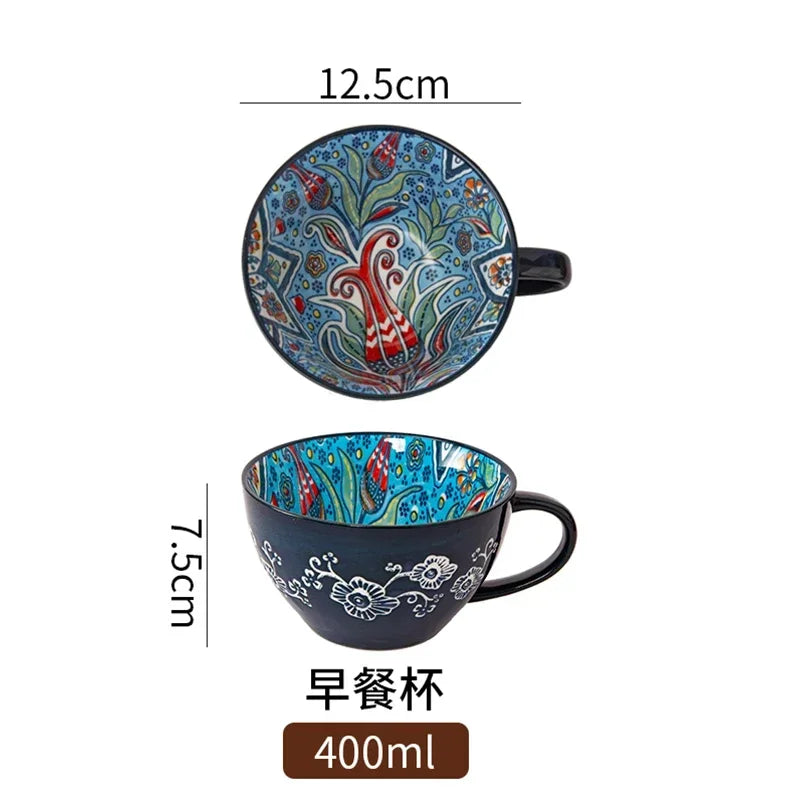 Unique Bohemian Pattern Ceramic Cup – Large 400ml Capacity