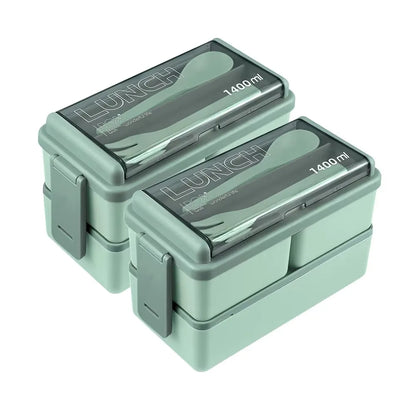 Double Layer Portable Lunch Box With Fork and Spoon