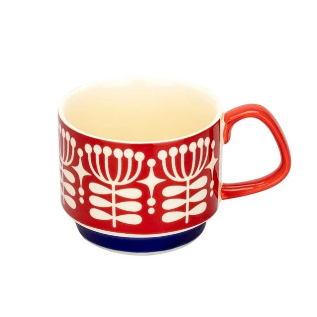 300ml Floral Geometric Retro Style Ceramic Coffee Mug