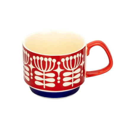 300ml Floral Geometric Retro Style Ceramic Coffee Mug