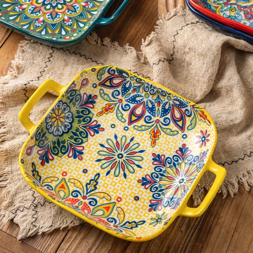 Bohemian Style Ceramic Plate – 9 Inch Pasta, Salad & Food Dish