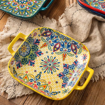 Bohemian Style Ceramic Plate – 9 Inch Pasta, Salad & Food Dish