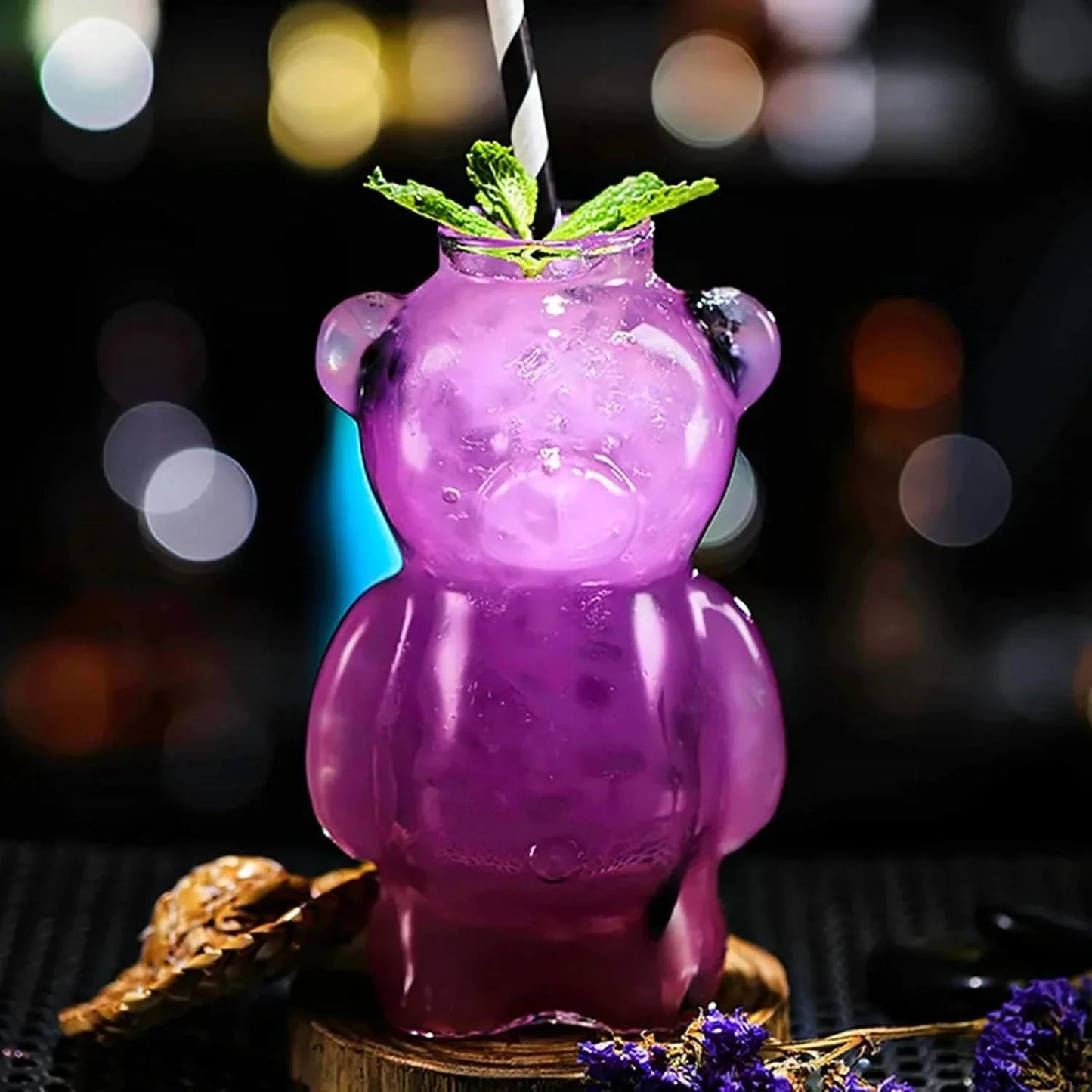 Cartoon Bear Shaped Coffee Mug – Cute Glass Cup with Straw