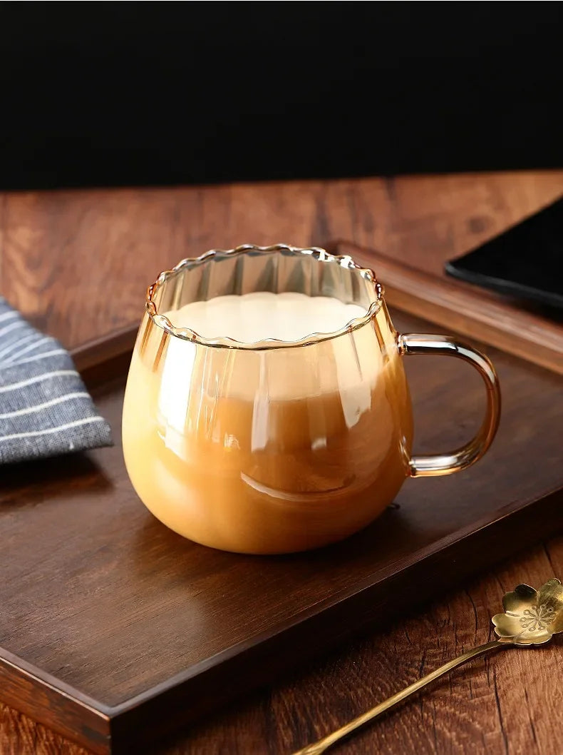 400ml High Borosilicate Glass Cup – Creative Striped Pumpkin-Shaped Mug