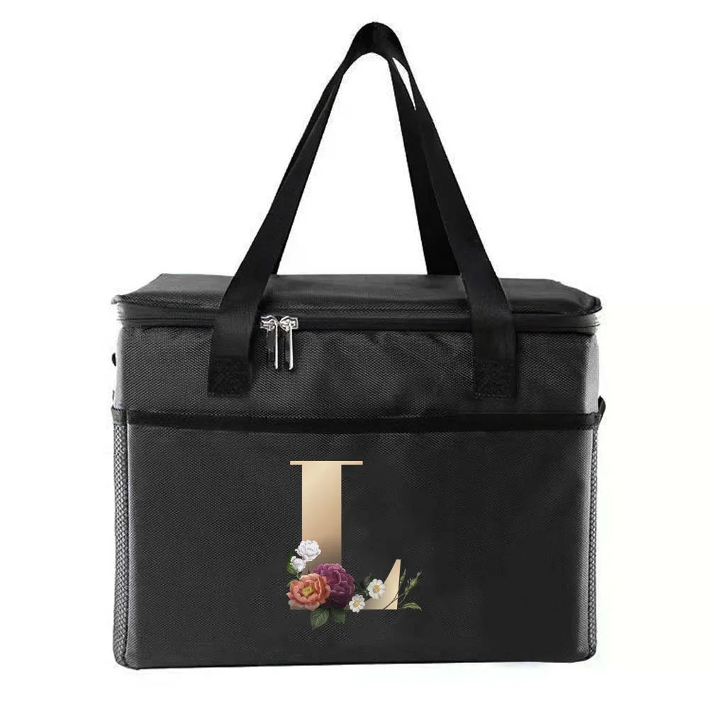 personalized gold letter printing picnic Bag Portable Lunch Bags Insulated Cooler Bag