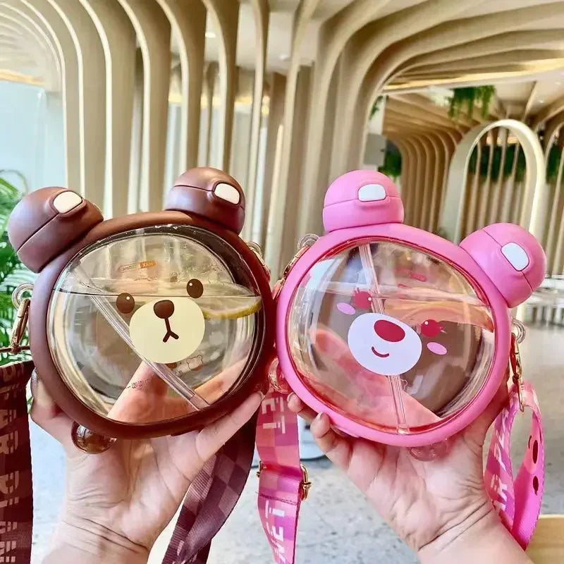 750ML Cute Water Bottle with Straw & Removable Strap