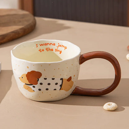 300ML Ceramic Mug – Coffee & Tea Cup with dog pattern design and Unique Handle