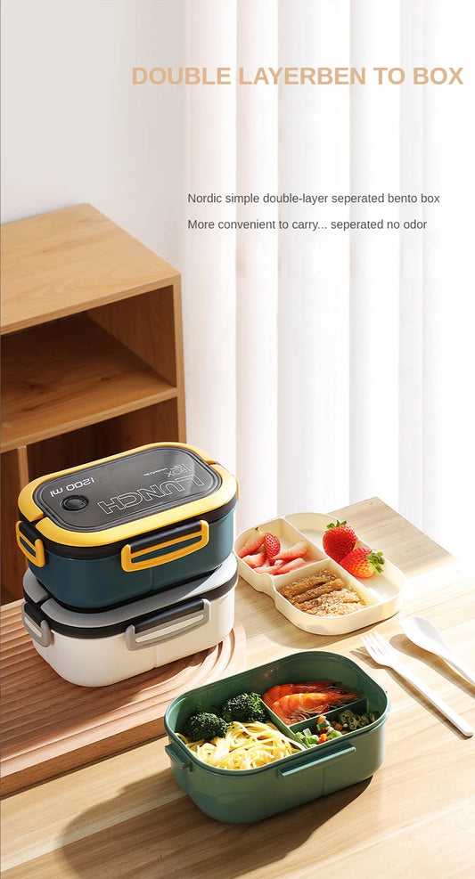 Best selling!! 2-Layer Bento Lunch Box with Fork & Spoon Set | Leakproof High-Capacity Food Storage
