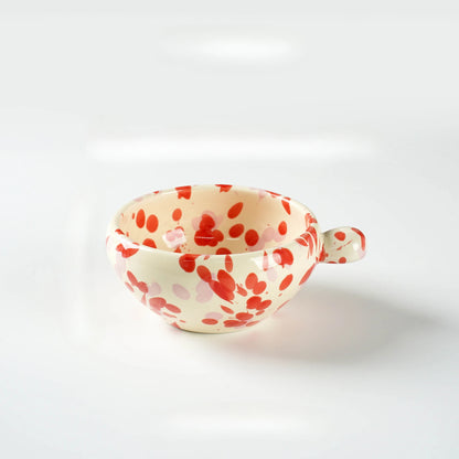 Unique Colorful Ink-Splashed Ceramic Bowl- cup with Handle