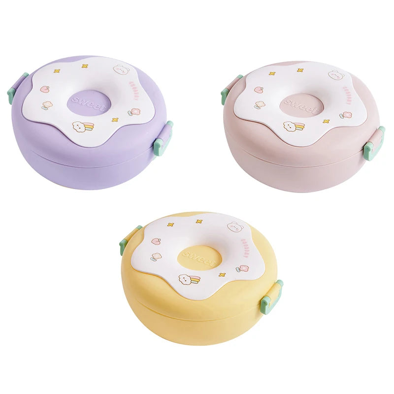 Cute Donut Shape Lunch Box – 3 Compartments