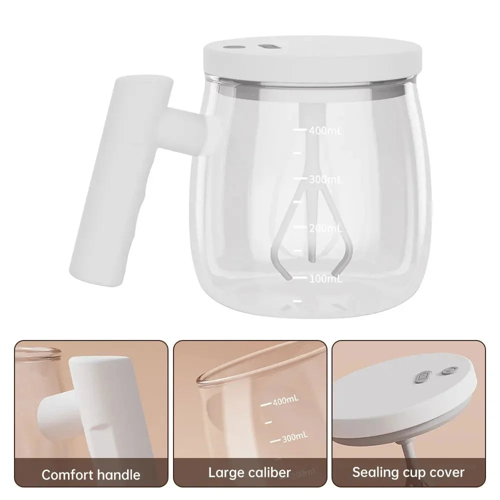 Electric Mixing Cups for Drinks – Self-Stirring Portable Glass Mug (400ml)