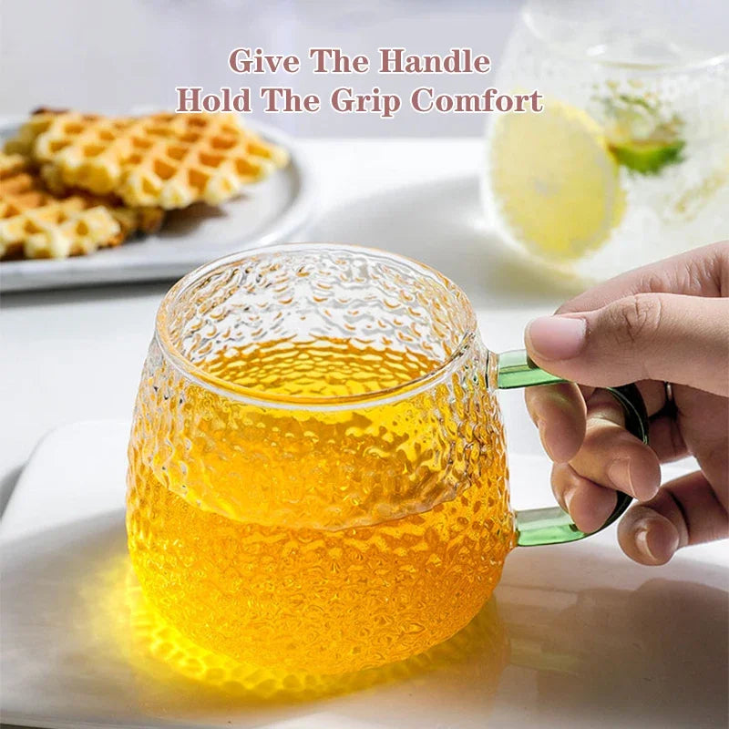 400ml Hammer Pattern Air Bubble Glass Cup – Color Handle