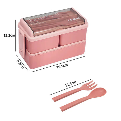 Double Layer Portable Lunch Box With Fork and Spoon