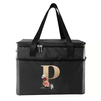 personalized gold letter printing picnic Bag Portable Lunch Bags Insulated Cooler Bag