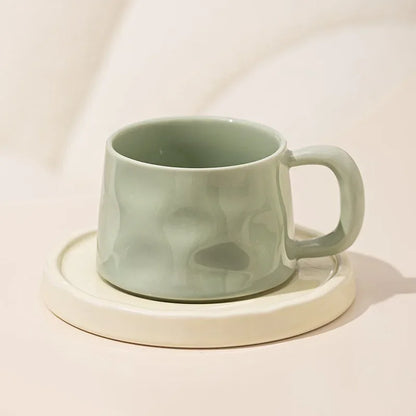 300ML Ceramic Coffee Mug with Saucer Set – Elegant Design in 3 Colors
