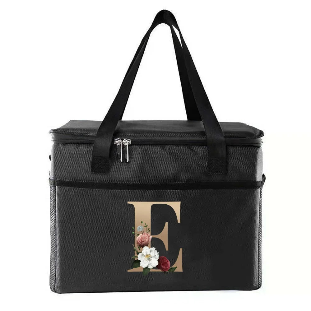 personalized gold letter printing picnic Bag Portable Lunch Bags Insulated Cooler Bag