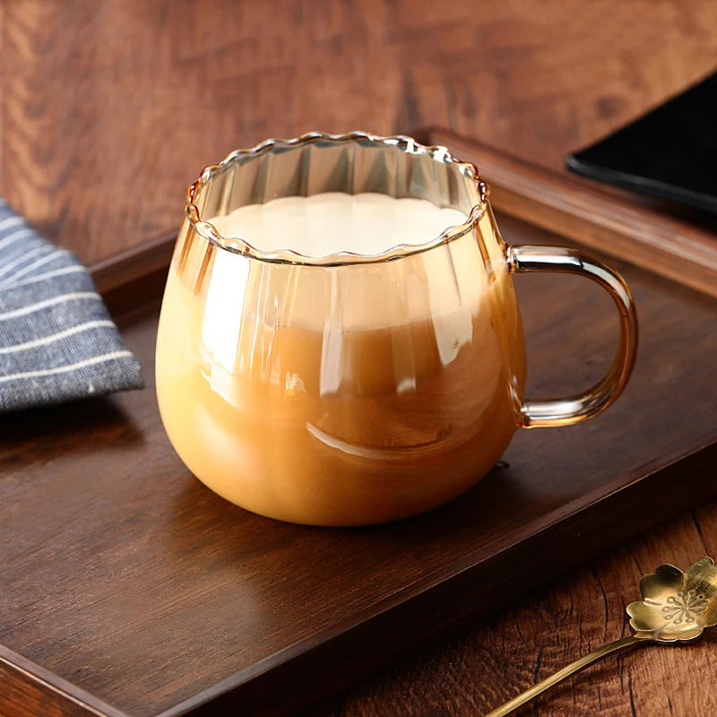 400ml High Borosilicate Glass Cup – Creative Striped Pumpkin-Shaped Mug