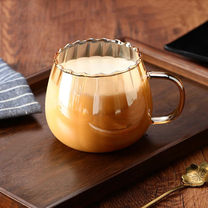 400ml High Borosilicate Glass Cup – Creative Striped Pumpkin-Shaped Mug