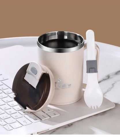 Double-Wall Thermal Coffee Cup With Strainer&Spoon Portable Leak Proof Coffee Mug