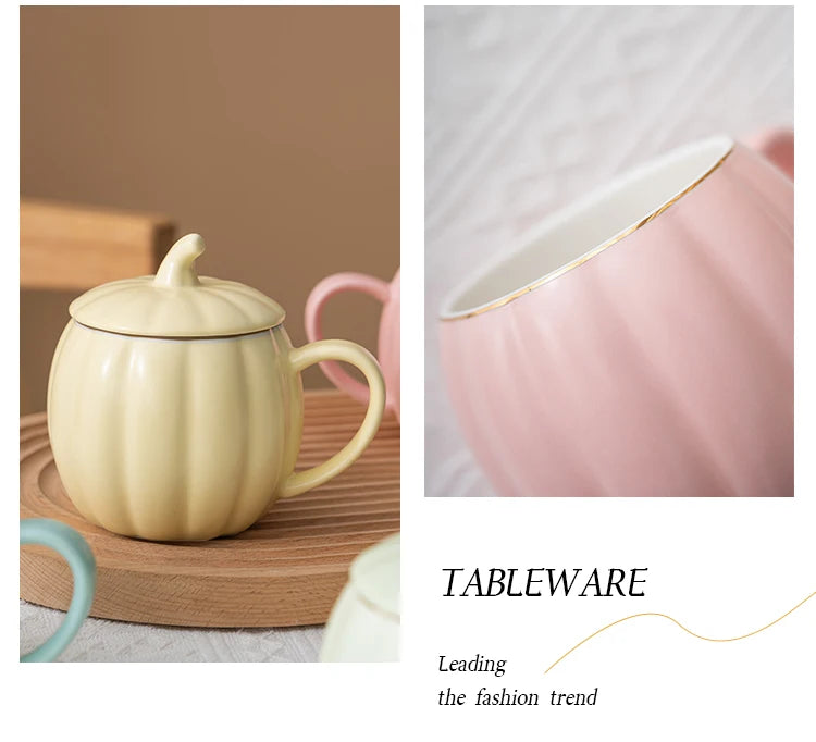 400ml Pumpkin Shape Mug with Lid – Multi-Purpose Pastel Ceramic Cup