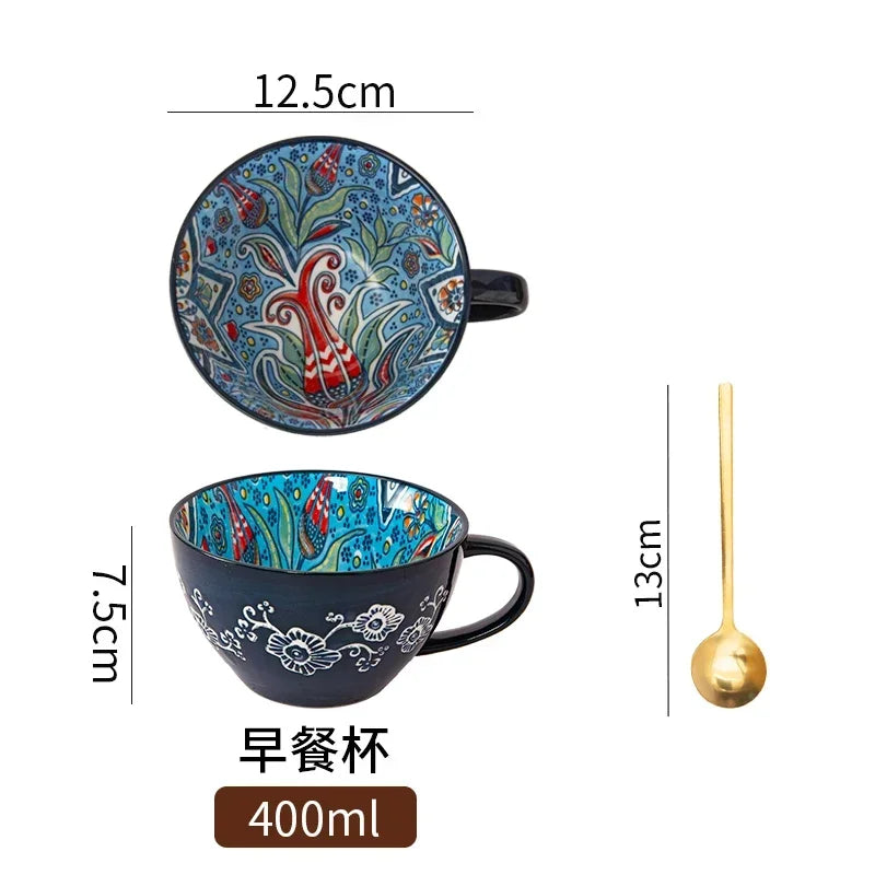 Unique Bohemian Pattern Ceramic Cup – Large 400ml Capacity