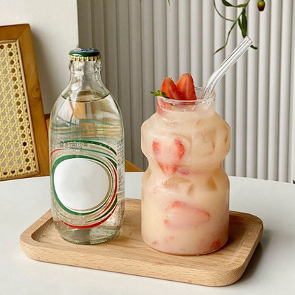 350/500/550/750ML Can-Shaped Glass Cups with Bamboo Lids & Glass Straws