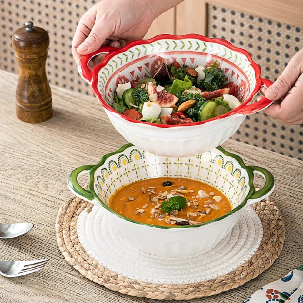 Large Capacity Ceramic Soup Bowl with Handle – 1L