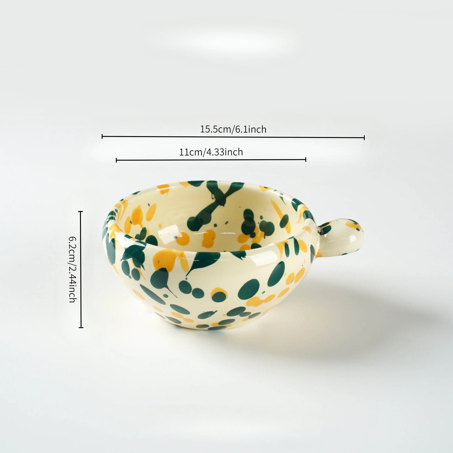 Unique Colorful Ink-Splashed Ceramic Bowl- cup with Handle