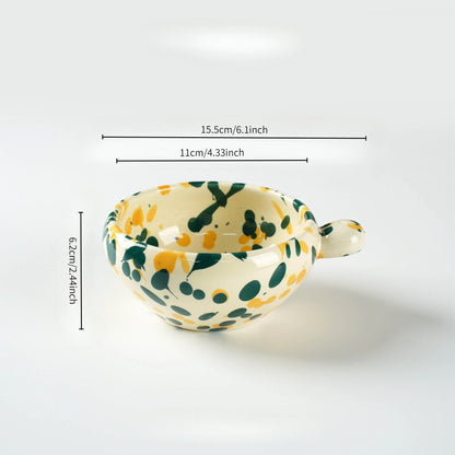 Unique Colorful Ink-Splashed Ceramic Bowl- cup with Handle