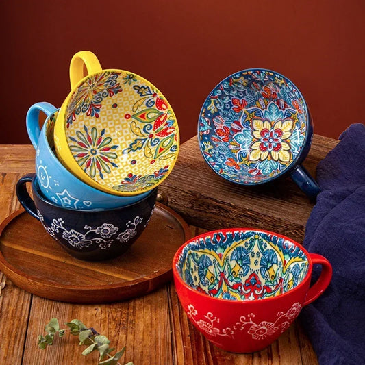 Unique Bohemian Pattern Ceramic Cup – Large 400ml Capacity