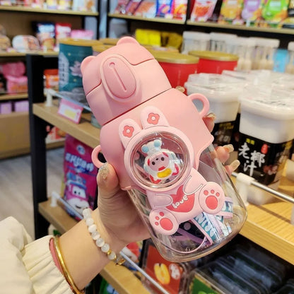 600ML Cute Cartoon Water Bottle with build-in Straw