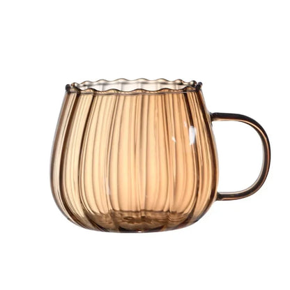 400ml High Borosilicate Glass Cup – Creative Striped Pumpkin-Shaped Mug