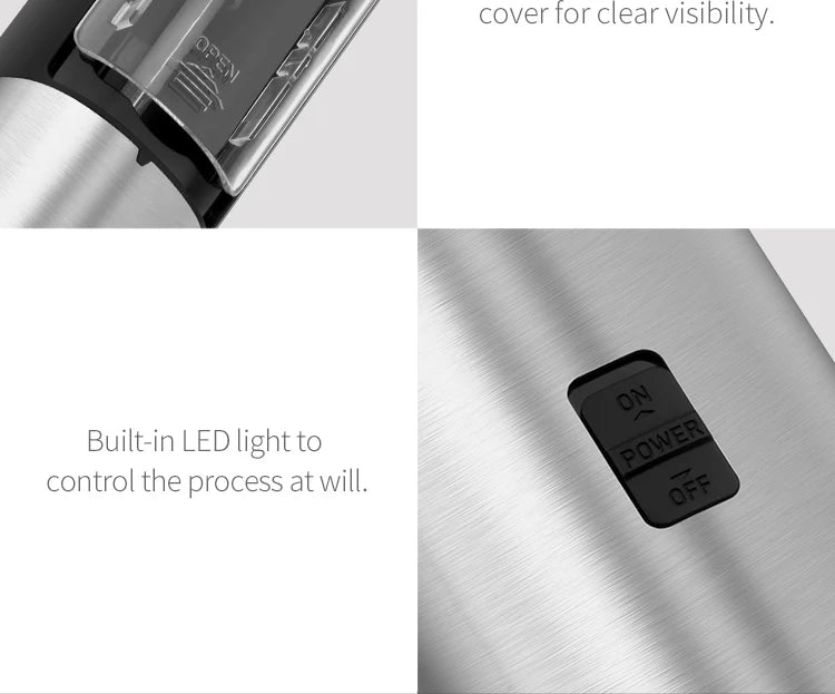 Electric Salt & Pepper Grinder – Gravity Automatic Spice Mill with LED Light