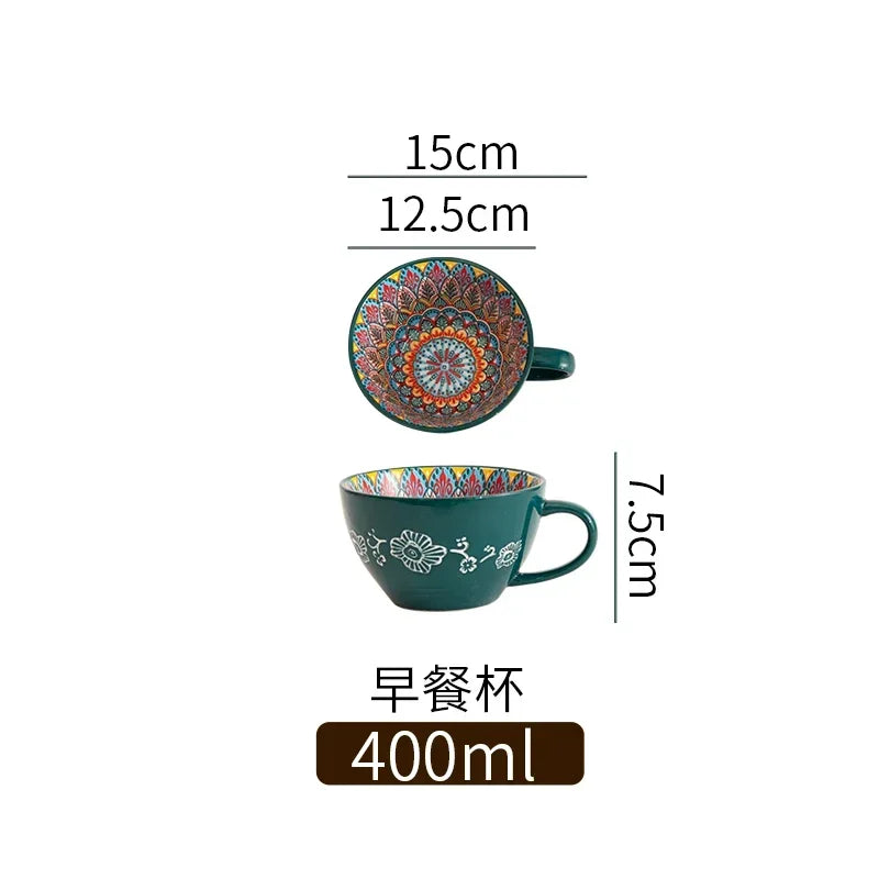 Unique Bohemian Pattern Ceramic Cup – Large 400ml Capacity