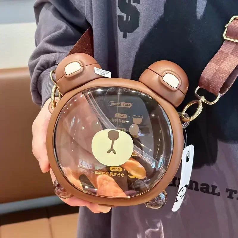 750ML Cute Water Bottle with Straw & Removable Strap