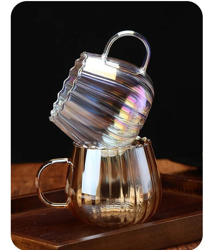 400ml High Borosilicate Glass Cup – Creative Striped Pumpkin-Shaped Mug
