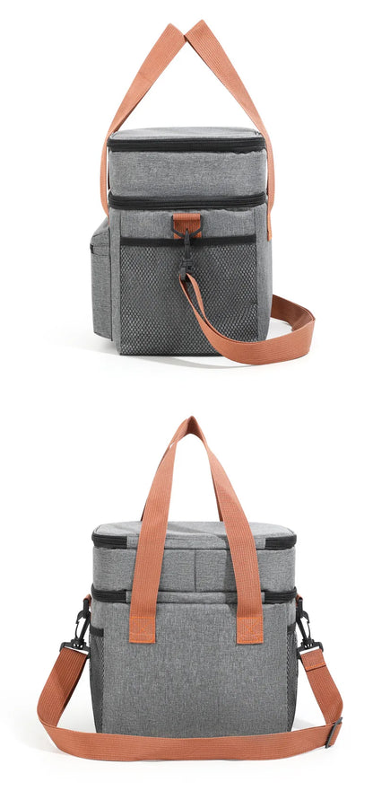 Double Layers Large Capacity Lunch Bag Thermal Insulation Picnic Bag With Shoulder Strap