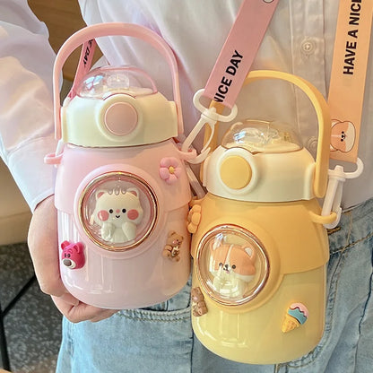 Thermos bottle-Thermal Insulated Bottle with build-n straw and strap