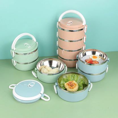 Multi-layer Thermal Lunch Box Stackable Round Metal Stainless Steel container