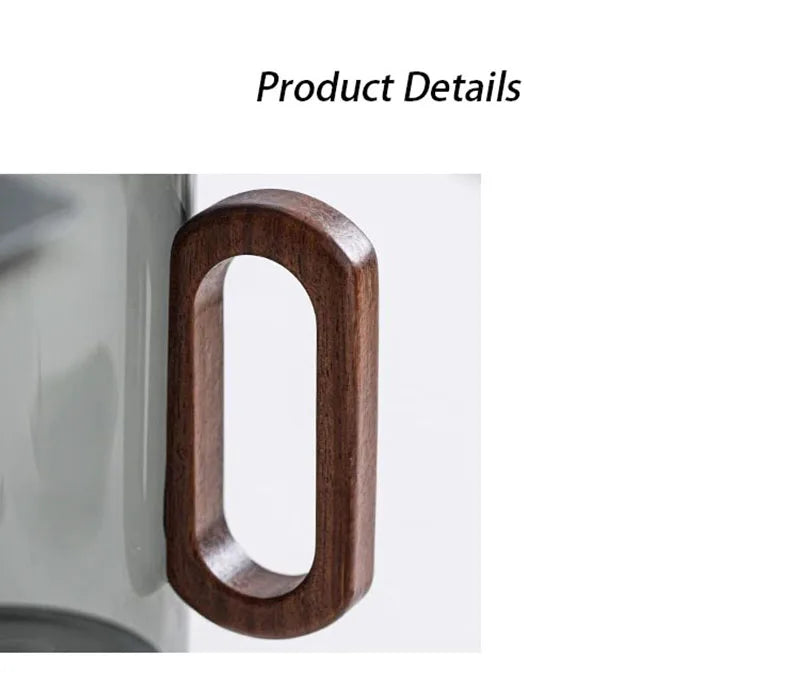 2/4/6PCS Luxury Transparent Black Glass Mug Set with Wooden Handle