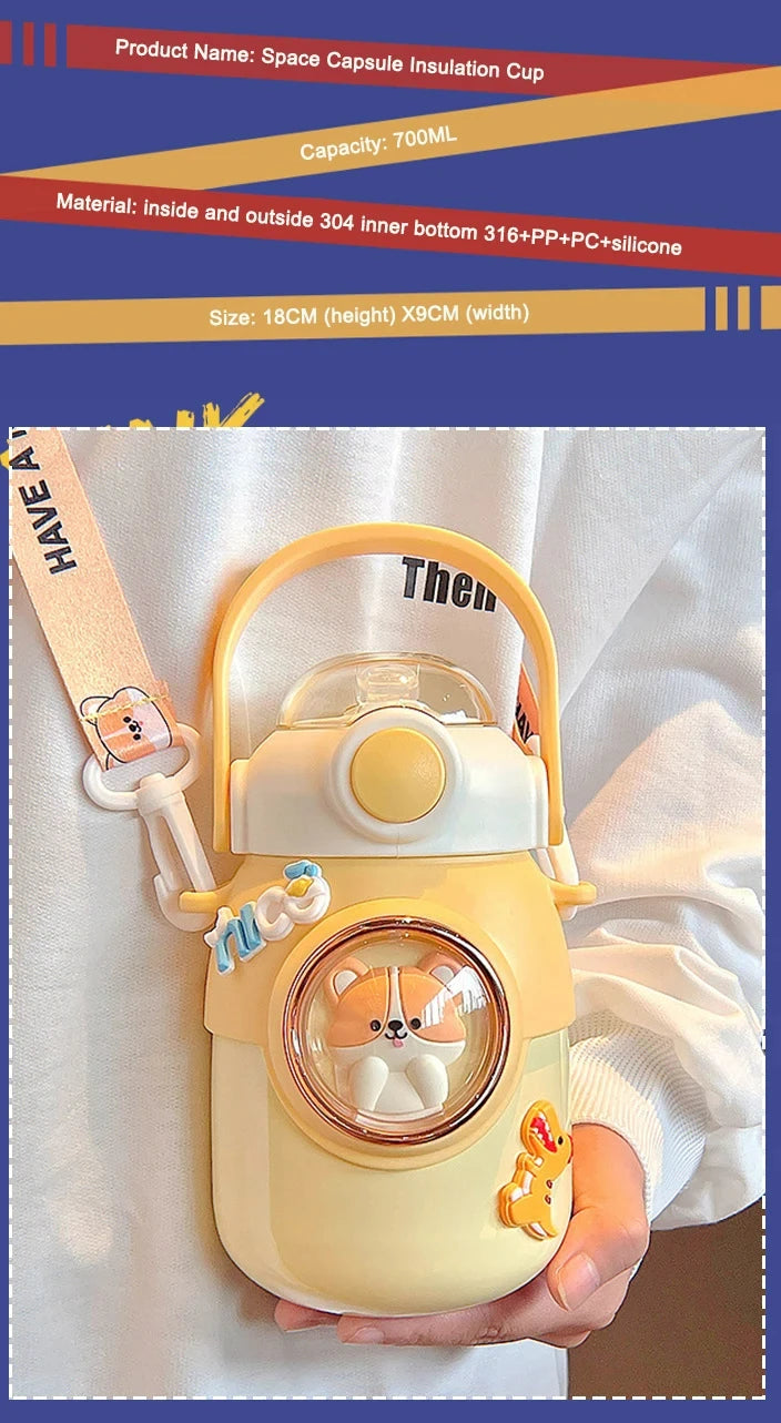 Thermos bottle-Thermal Insulated Bottle with build-n straw and strap