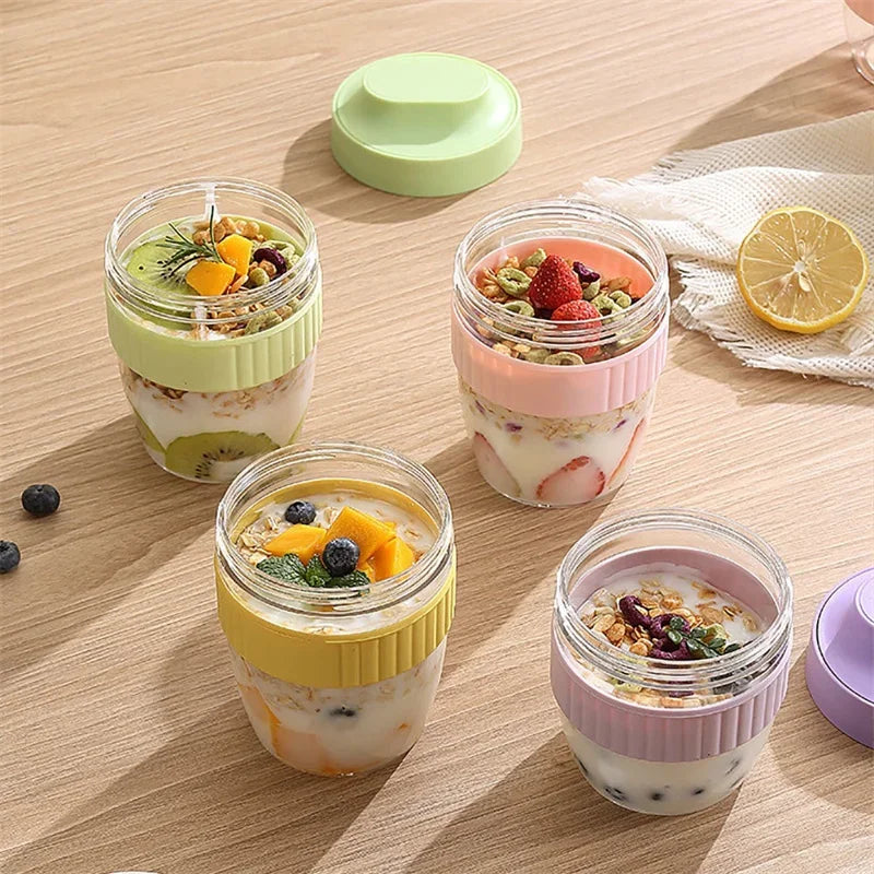 Portable Breakfast Cup with Spoon — Oatmeal, Cereal, Yogurt- On-the-Go Food Container