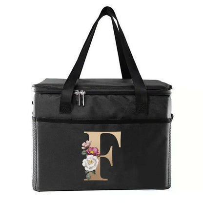 personalized gold letter printing picnic Bag Portable Lunch Bags Insulated Cooler Bag