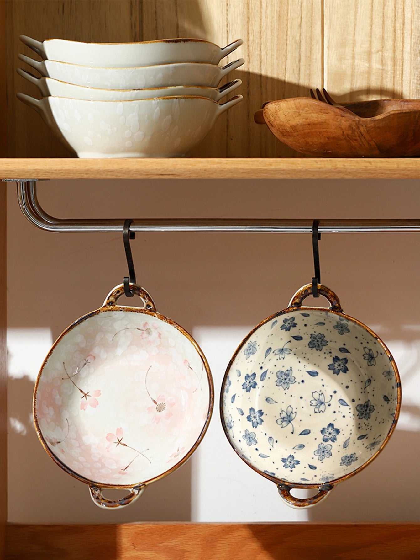 Beautiful Ceramic Pottery Bowl – Floral Rustic Pattern with Handle (7.5 Inch)